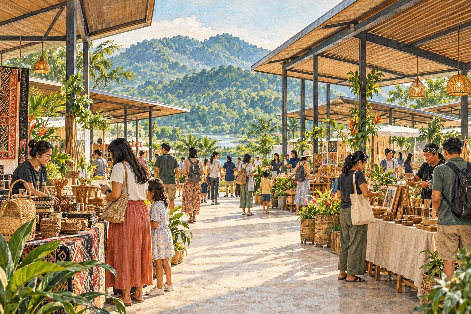 AI illustration: Imagined Padawan community fair with local makers and visitors