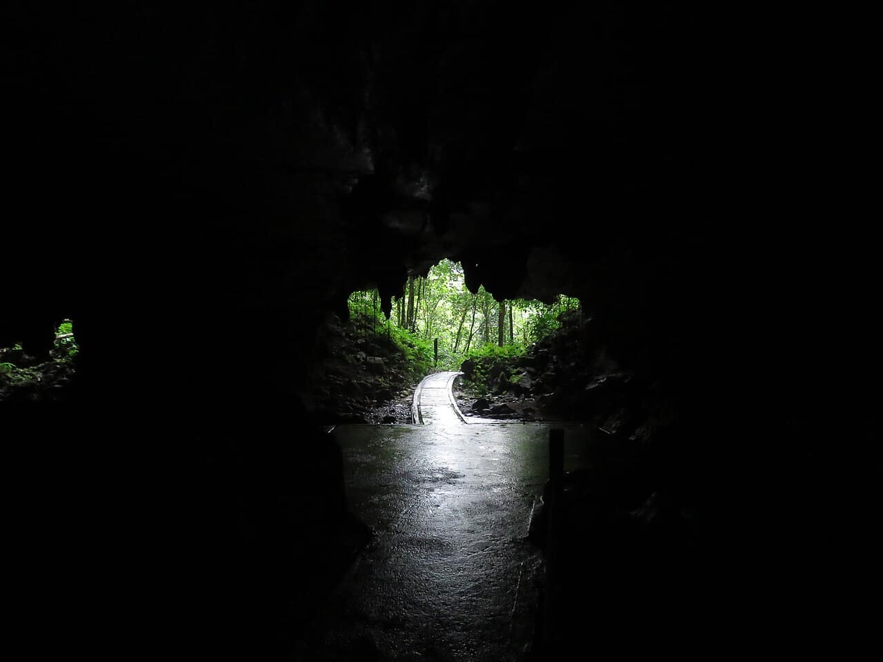The colossal entrance arch of Deer Cave seen from the walkway