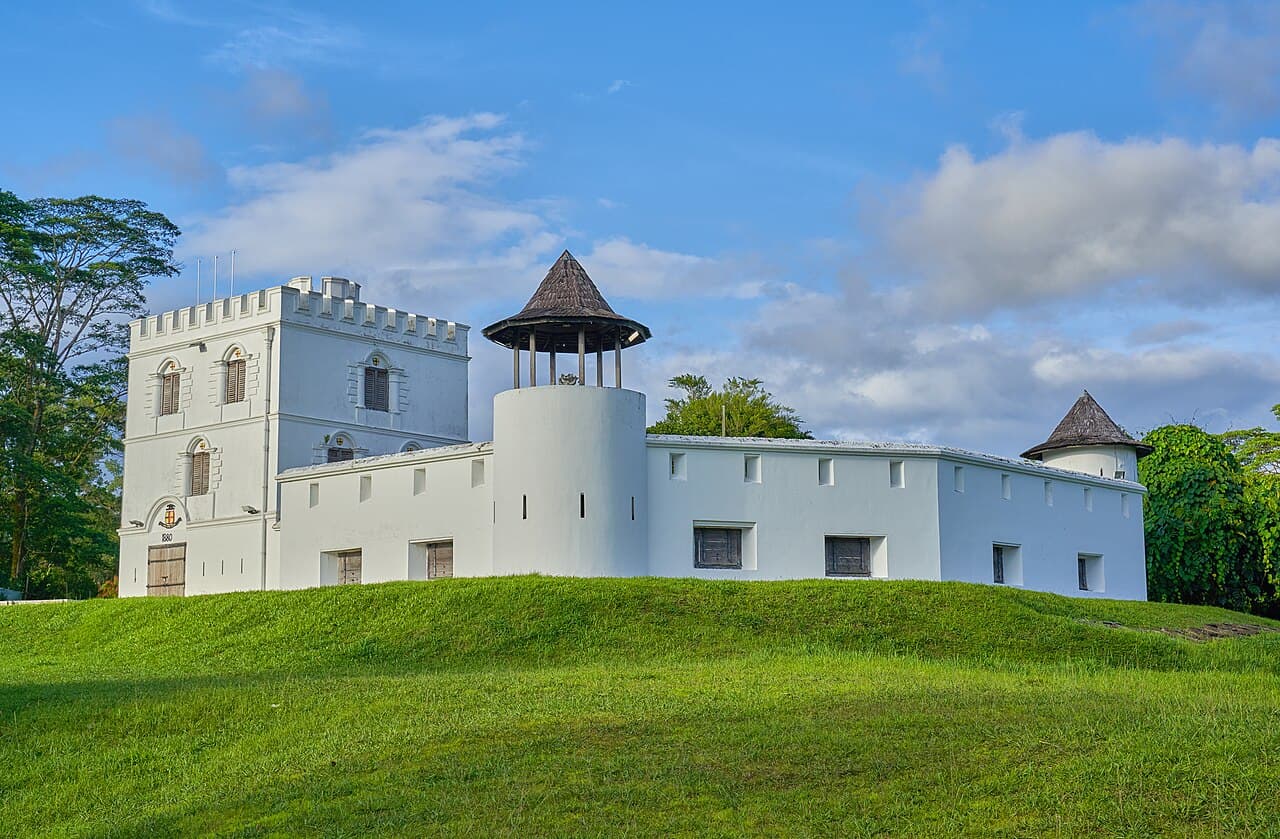 The white tower of Fort Margherita above the Sarawak River