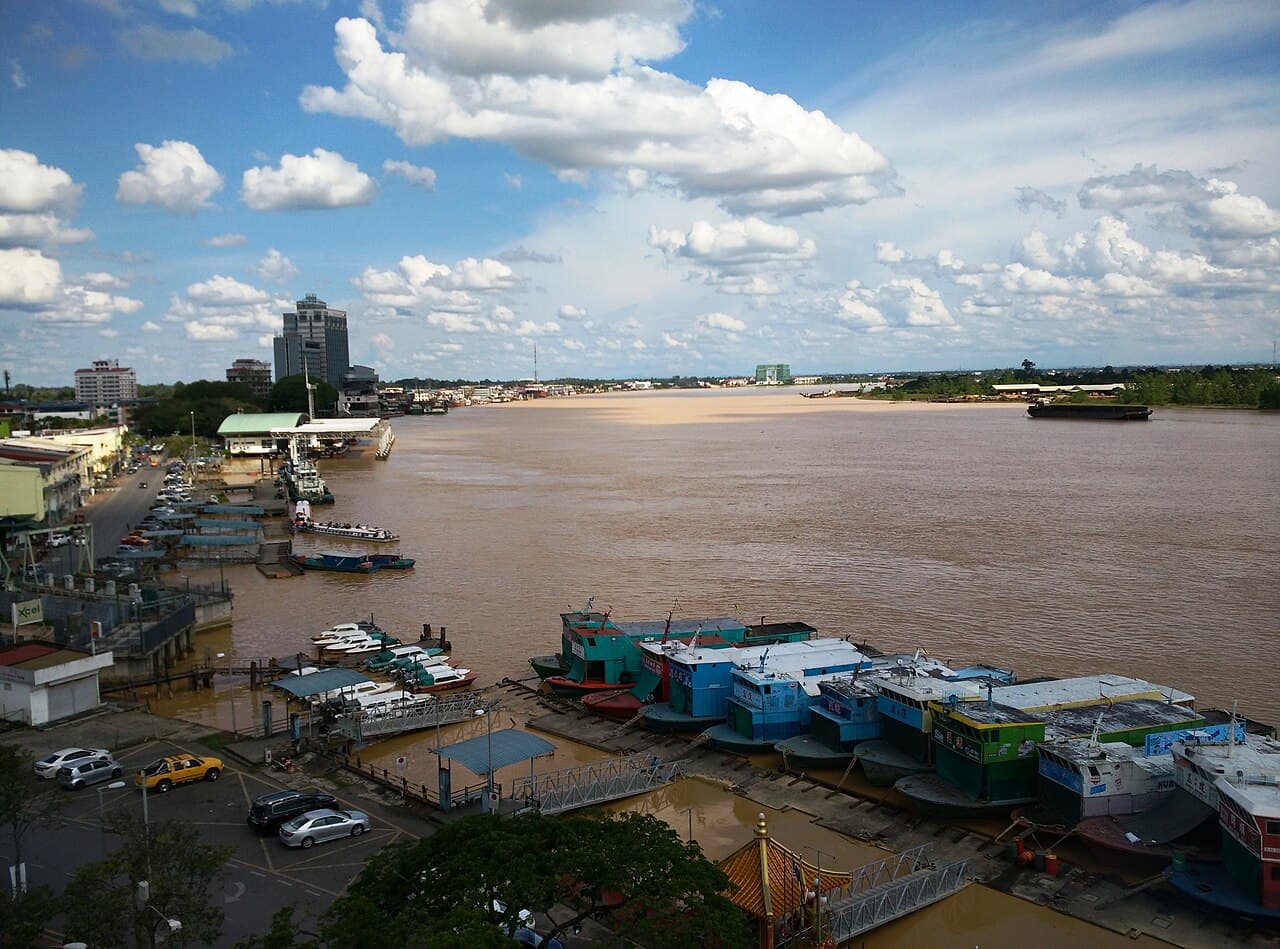 The Rejang River seen from an upper tier of the Tua Pek Kong temple pagoda at Sibu