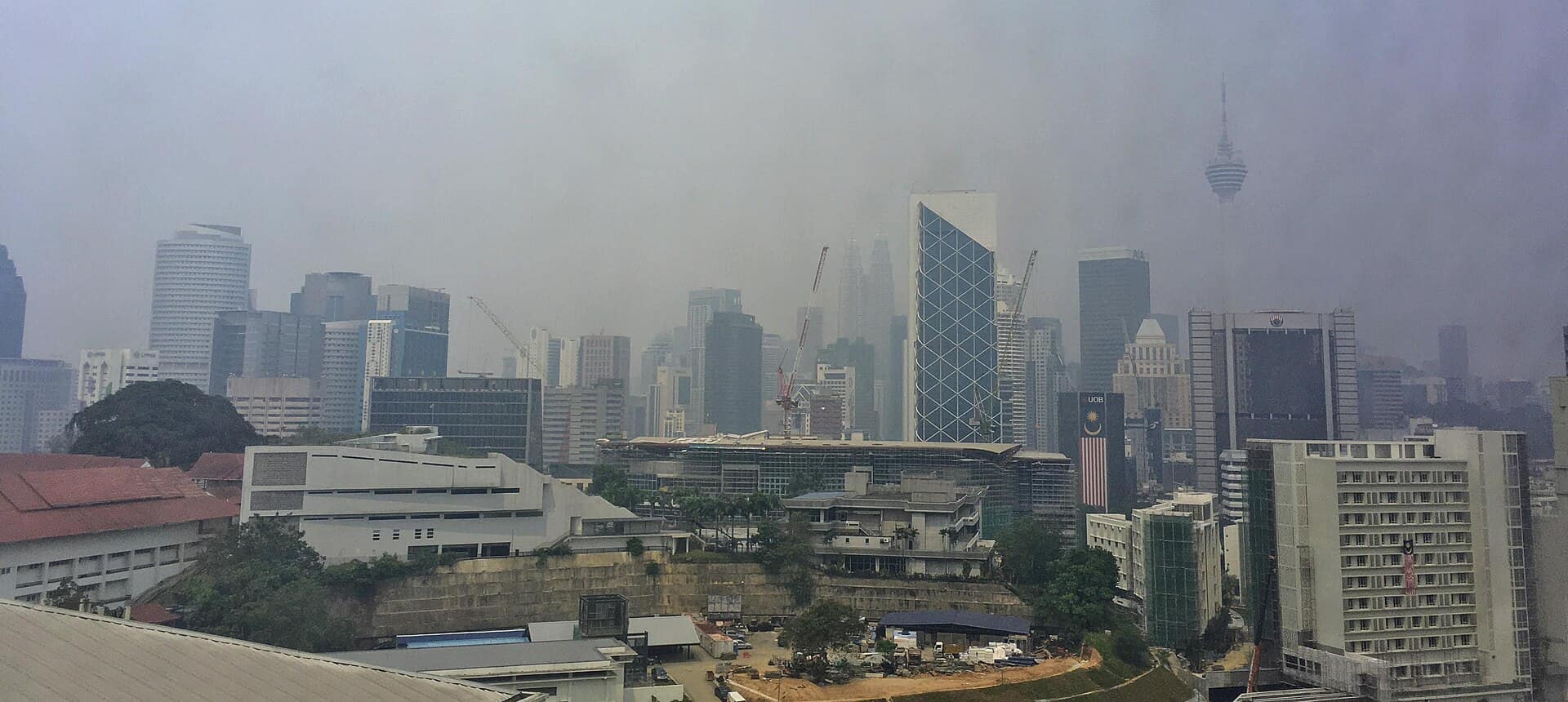 Kuala Lumpur skyline covered in haze on 11 September 2019. The Petronas Towers are barely visible.