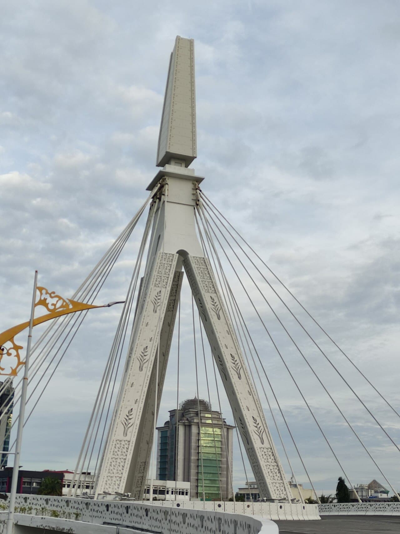 The tripod pylon of the Datuk Amar Juma'ani Bridge over Sungai Bintangor, Kuching