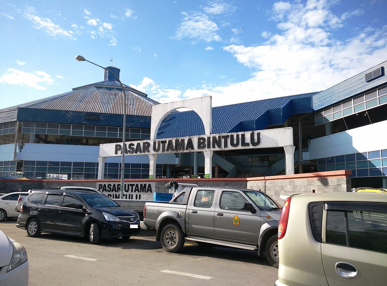 The tiered roofs of Pasar Utama market building at Bintulu